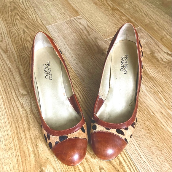 FRANCO SARTO Leopard Print Pony Hair Pumps w Leather Toe Cap & Heel Back size 9 - Picture 4 of 8